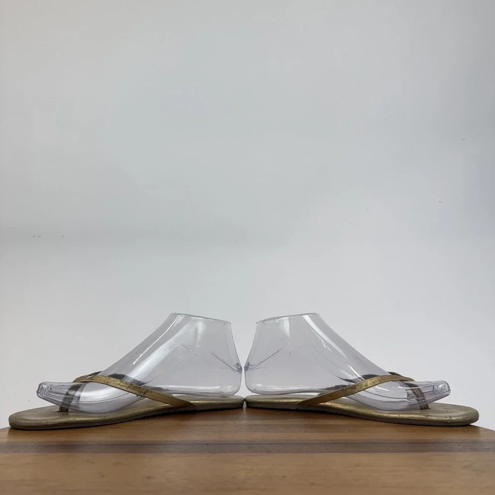 Womens Tkees Metallics Gold Leather Thong Flip Flops Shoes Sandals Size‎ 7 M GUC - Picture 4 of 8